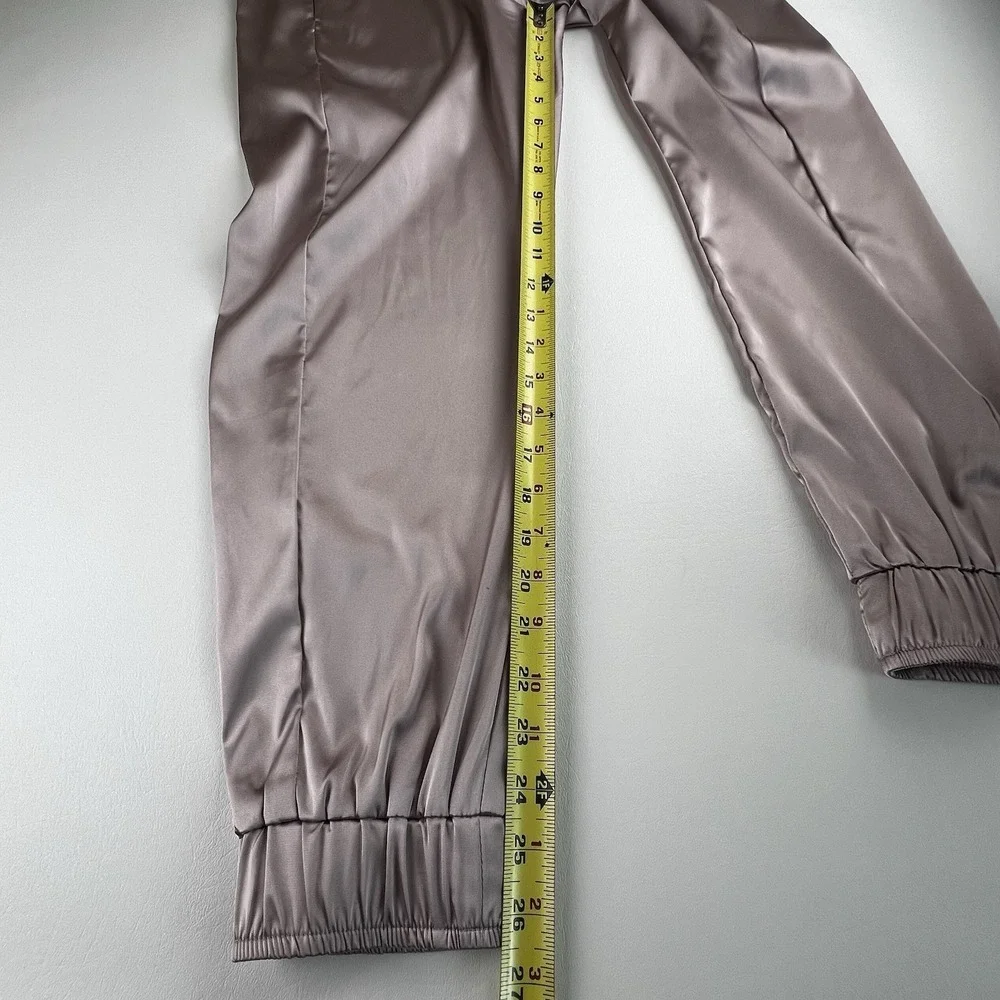 Women's Pink Satin Jogger Pants - Silky Lounge Trousers - Size S Boho Hippie - Picture 5 of 6